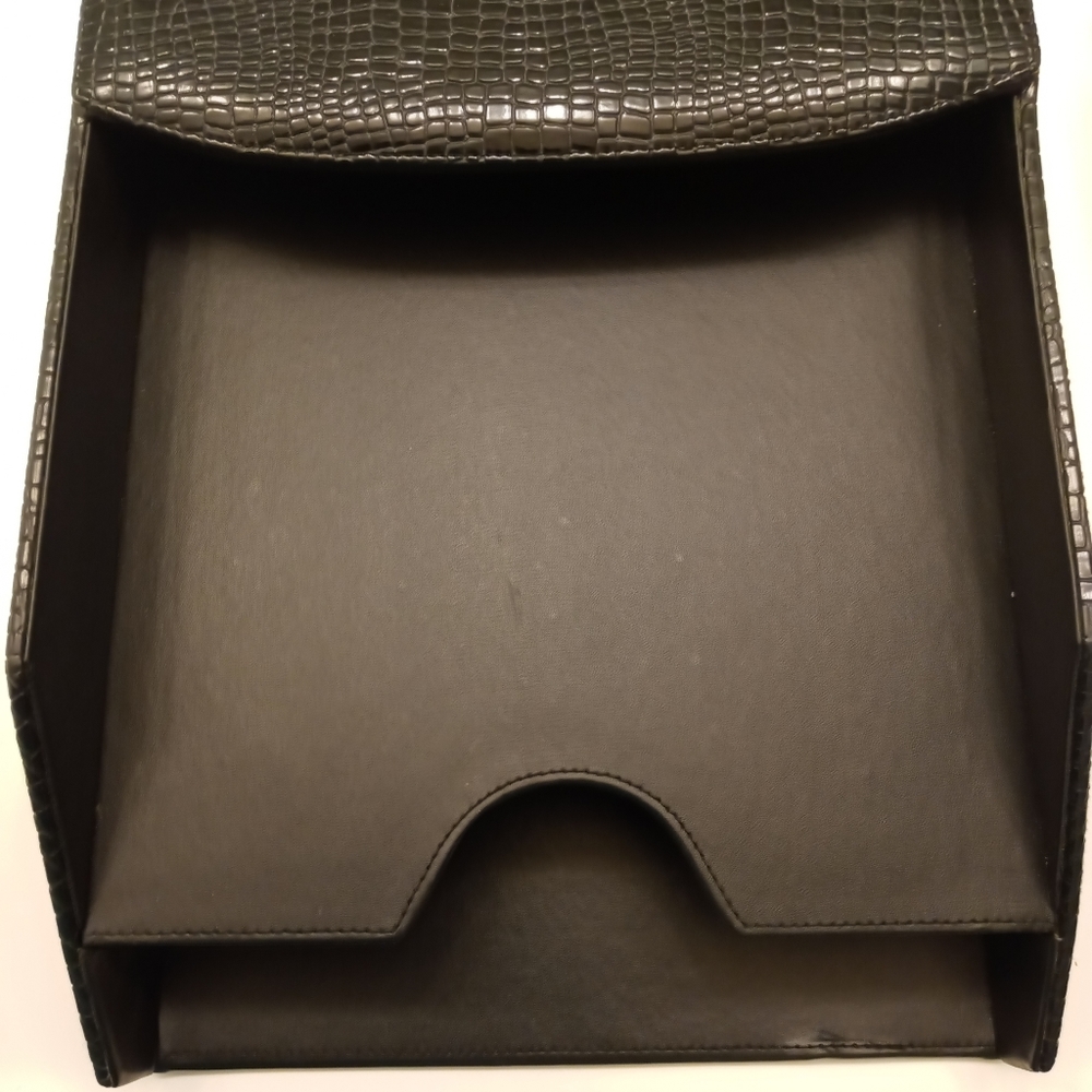 Black leather like 2 tier desk tray